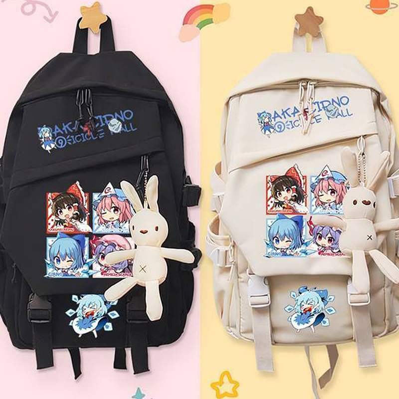 School Backpack Teen - 44x31x13cm preto cáqui, projeto Touhou, estudantes